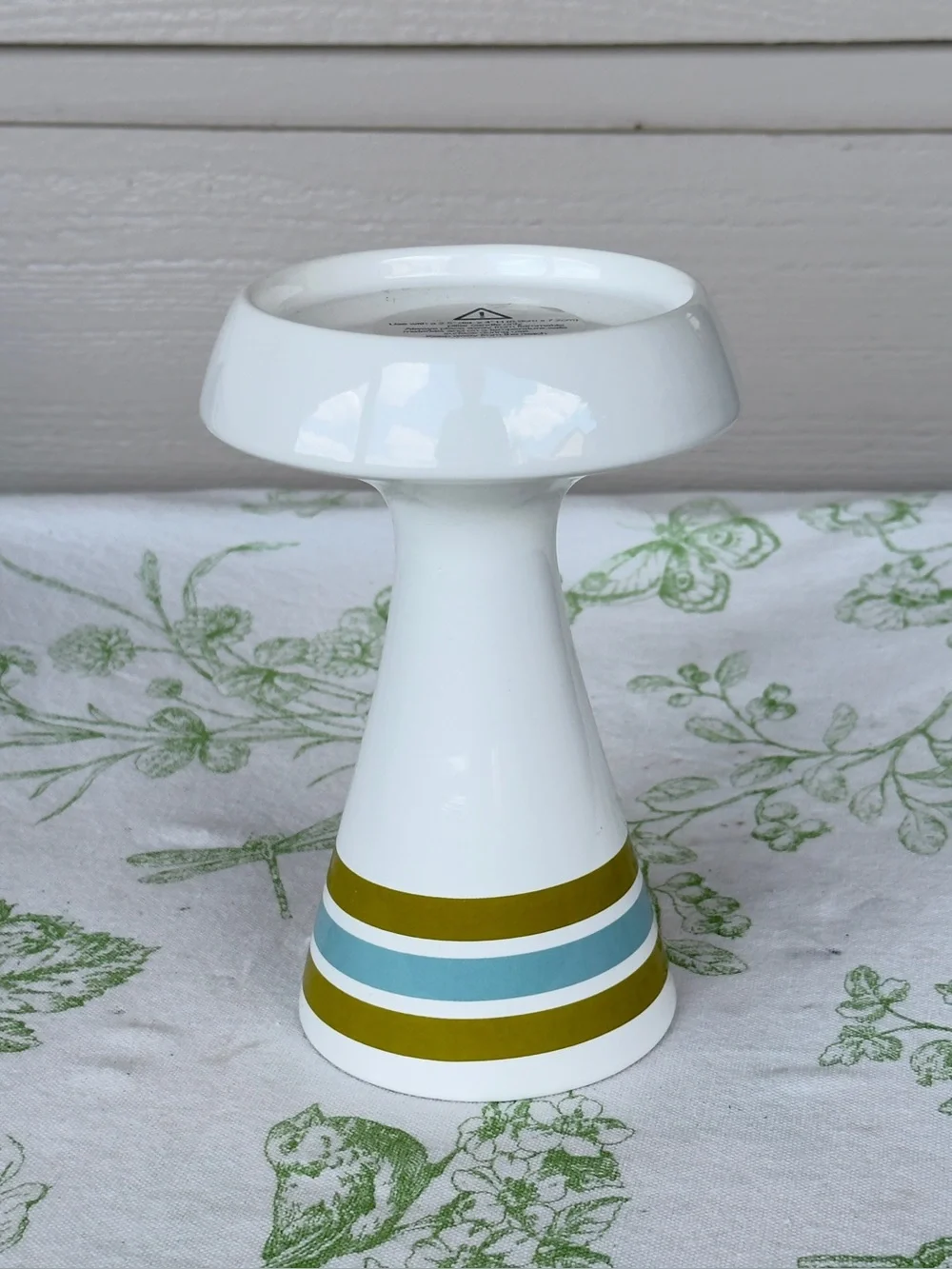 Jonathan Adler Happy Chic Ceramic Sky & Olive Striped Pillar Candle Holder